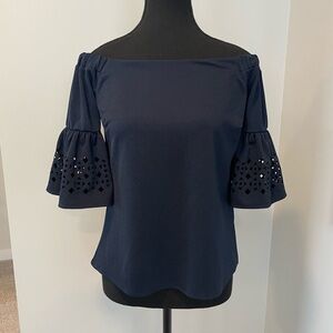 Never Worn! Banana Republic Off-Shoulder Blouse with Laser Cut Bell Sleeves